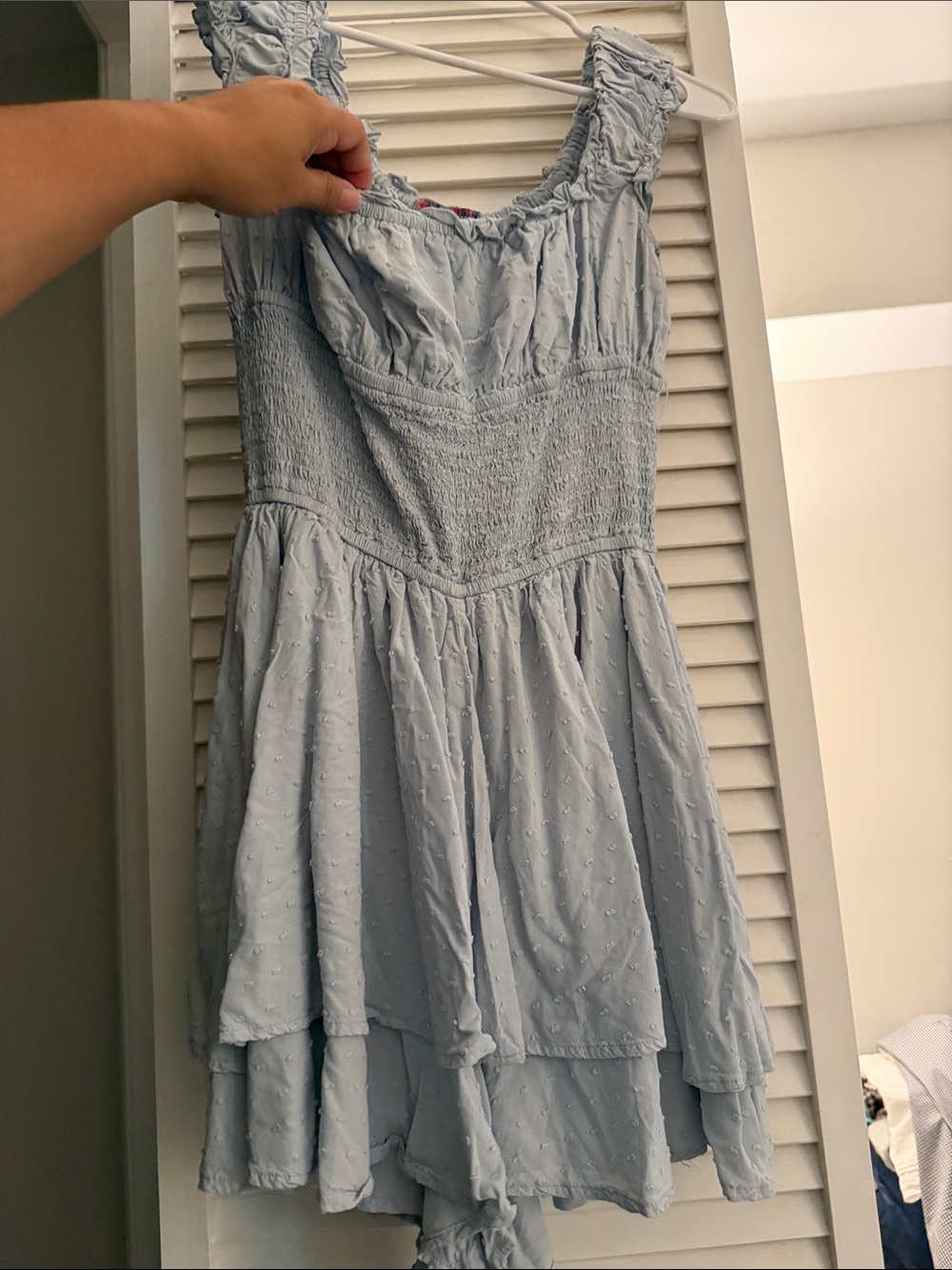 Urban Outfitters Light Blue Ruffle-Neck Popover romper